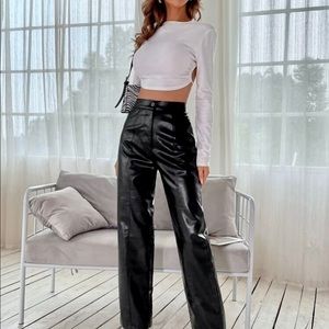SHEIN high waist PU leather straight leg pants black size S (US4)